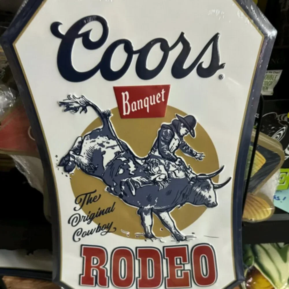 Coors Banquet Rodeo Metal Sign – “The Original Cowboy” Bull Rider Wall Art